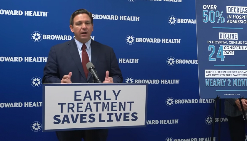 Gov. Ron DeSantis speaking at a conference on the COVID-19 antibody treatments