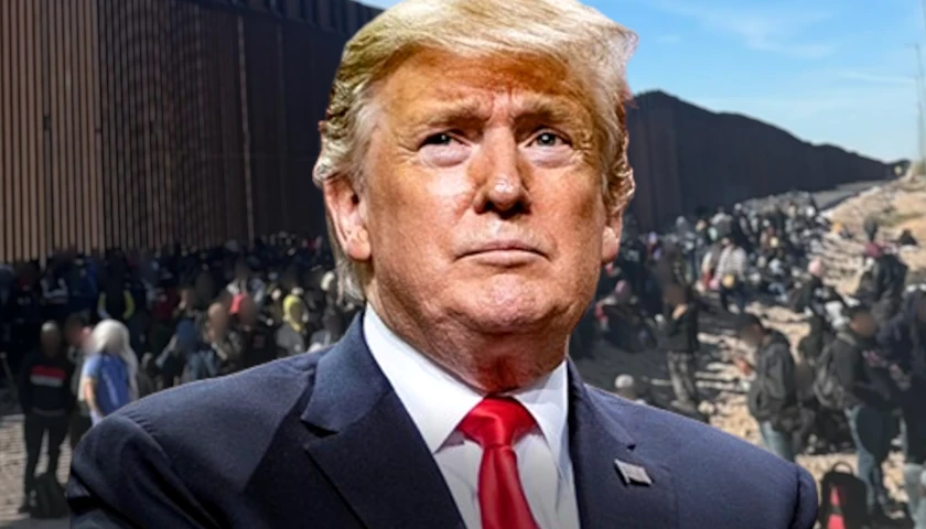 Donald Trump in front of border wall (composite image)